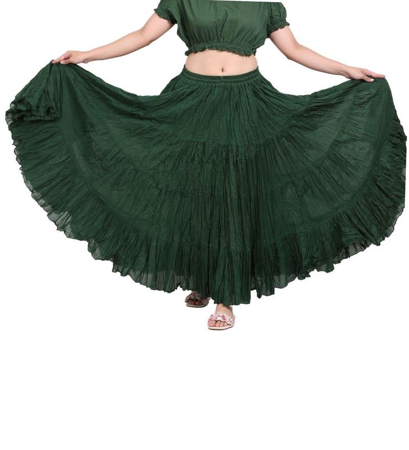 WevezÂ® Cotton Skirt Womenâ€™s Plus Size 25 Yard Gypsy Long Flowy Solid Green Renaissance Fair Maxi Skirt - Image 1